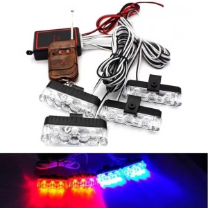 Set 4 lumini LED de avertizare rosu-albastru pentru grila, functii stroboscop, 36W, 12V - Img 3