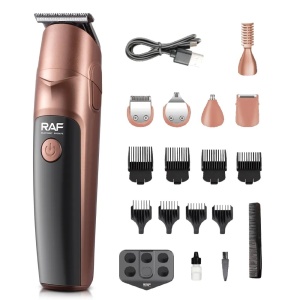 Set cu aparat de tuns fara fir, RAF R4021, 5W, cu 19 accesorii, incarcare USB Type C si suport, 19.5x15x20cm, negru-cupru - Img 1