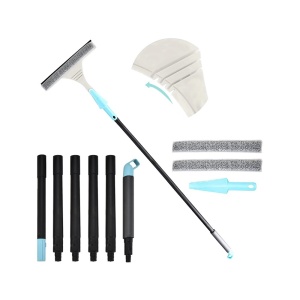 Set cu stergator de geamuri 3 in 1, 2 lavete microfibra, maner telescopic pana la 1.6m, alb-gri - Img 6
