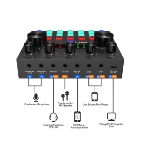 Set microfon condensator cu placa de sunet mixer, negru-auriu - Img 8