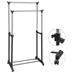 Suport dublu pentru umerase si haine tip stander, Cu roti si inaltime reglabila 94-160cm - Img 5