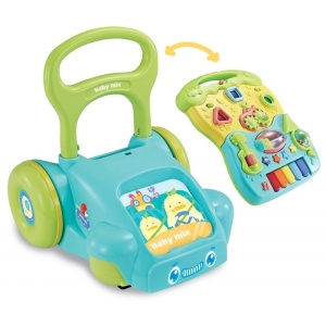 Antemergator cu activitati 2 in 1, pentru copii 1 an+, cu sunete si lumini, 37x40x42 cm, albastru-verde/roz-verde - Img 5