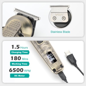 Aparat de Tuns Fara Fir, V-095, 7 in 1, 25 Accesorii, Baterie 1200mAh, 6500rpm, IPX6, Auriu - Img 5