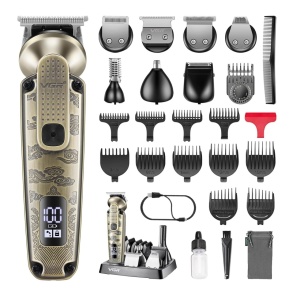 Aparat de Tuns Fara Fir, V-095, 7 in 1, 25 Accesorii, Baterie 1200mAh, 6500rpm, IPX6, Auriu - Img 9