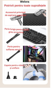 Aspirator Auto 3 in 1, Fara Fir, Turbo Duster, 4000PA, 120W, Baterie 2000mAh, 2 Trepte, Filtru HEPA, Negru - Img 3