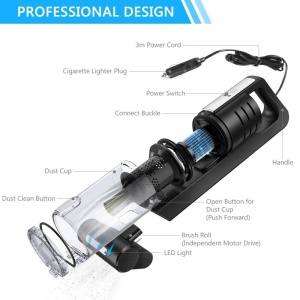 Aspirator Masina/Auto, 100W Turbo, Lumina LED, Accesorii incluse, Premium - Img 3