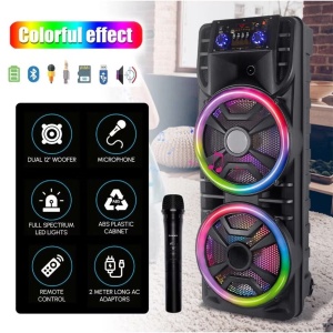 Boxa Portabila cu 2 Difuzoare x 12", Bluetooth, 80W, Super Bass, Microfon, Telecomanda, 6000 mAh, RGB, Negru - Img 2