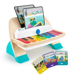 Pian interactiv pentru copii 1 an+, Magic Touch, din lemn, cu 3 partituri muzicale incluse, 17 x 25 x 31 cm, multicolor - Img 1