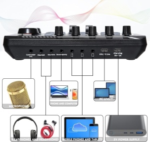Placa de sunet bluetooth, cu mixer audio, schimbator de voce, 18 efecte de sunet live si mixer pentru microfoane, negru - Img 10