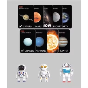 Proiector de planete cu 3 figurine, astronaut, robot si extraterestru, pentru copii 3 ani+, alb-portocaliu - Img 2