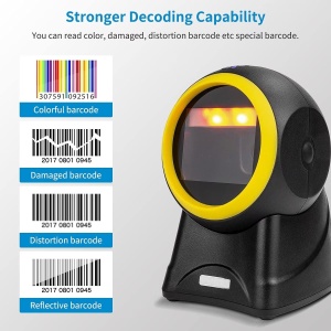 Scaner de coduri de bare cu cablu USB, 1D 2D QR, Omnidirectional, negru-galben - Img 2
