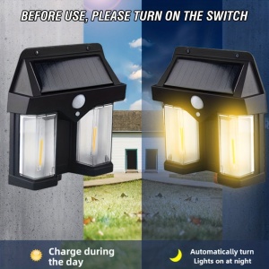 Set 5 x Lampi solare duble pentru perete, 2W, 1200LM, protectie intemperii IP65, pentru casa sau gradina, negru - Img 5