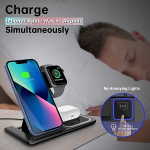 Statie de incarcare rapida 3 in 1 fara fir, magnetic, pliabil, 15W pentru telefon, ceas, casti - Img 6