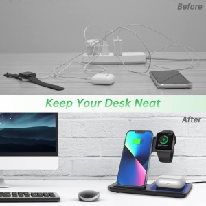 Statie de incarcare rapida 3 in 1 fara fir, magnetic, pliabil, 15W pentru telefon, ceas, casti - Img 8