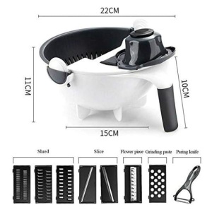 Strecuratoare si feliator de legume sau fructe manual cu castron inclus, accesorii diverse - Img 6