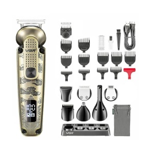 Aparat de Tuns Fara Fir, V-095, 7 in 1, 25 Accesorii, Baterie 1200mAh, 6500rpm, IPX6, Auriu - Img 1