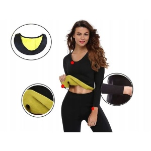 Bluza cu maneca lunga pentru slabit, pentru femei, din neopren Negru-Galben - Img 7