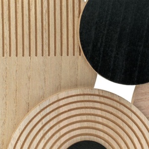 Decoratiune de perete in forma de cercuri de diferite dimensiuni, din lemn cu suport metalic, 67.5x34x2.5 cm, maro/negru - Img 4