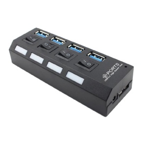 Hub USB cu 4 Port USB 3.0 de mare viteza, Buton On/Off, cu cablu de alimentare inclus, negru - Img 1