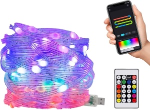Instalatie luminoasa LED RGB cu Telecomanda, Bluetooth, App Tuya, Music, USB, IP65, 100 LED-uri, 10m, Multicolor - Img 8