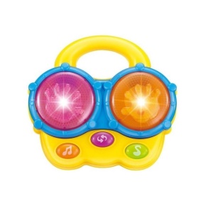 Jucarie pentru copii 18 luni+ Tobe cu Lumini si Sunete, 16x15x5 cm, galben/albastru - Img 2