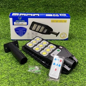 Lampa solara stradala cu telecomanda, Jortan, 100W, 6500k, IP66, cu senzor de miscare, suport, 9 cadrane, ABS, 38x14x4.4 cm, negru - Img 3