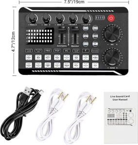 Placa de sunet bluetooth, cu mixer audio, schimbator de voce, 18 efecte de sunet live si mixer pentru microfoane, negru - Img 11