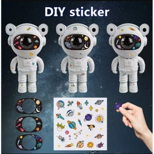 Proiector bluetooth LED RGB in forma de astronaut cu sunete si lumini, telecomanda, stickere autoadezive, alb - Img 3