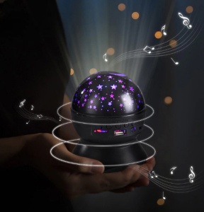 Proiector LED cer instelat, cu difuzor bluetooth, control din telefon, USB, negru - Img 2