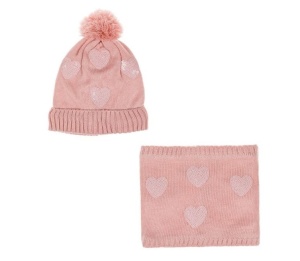 Set cu Caciulita si Fular Circular pentru Copii, captuseala fleece, paiete, 6 ani, roz - Img 1