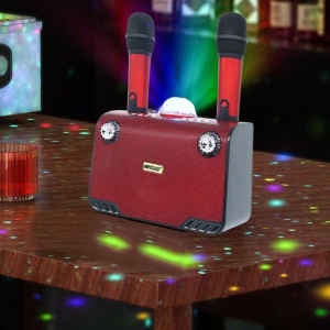 Boxa portabila cu 2 microfoane XY899, lumini LED, 45W, bluetooth, rosu - Img 2