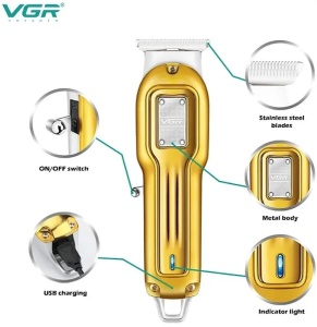 Masina de tuns si trimmer profesional VGR V-919, fara fir, timp de folosire 120min, incarcare USB, auriu - Img 3