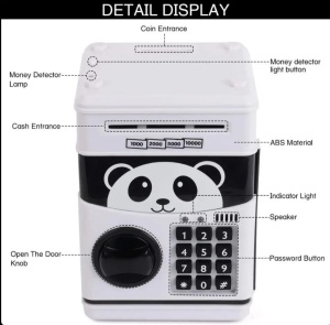 Pusculita Panda pentru copii 3 ani+, cu functie ATM, cod pin si seif, alb cu negru - Img 8