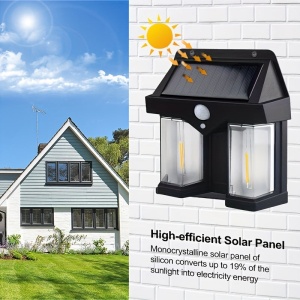 Set 5 x Lampi solare duble pentru perete, 2W, 1200LM, protectie intemperii IP65, pentru casa sau gradina, negru - Img 3