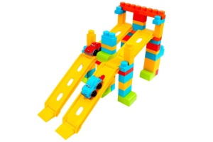 Set 90 piese pentru copii, cuburi de construit, 2 tobogane si 2 masinute - Img 3