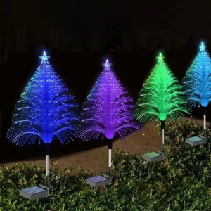 Set cu 2 Lampi Solare in forma de Bradut de Craciun, 7 Culori Schimbatoare, 90cm Inaltime, Multicolor - Img 2