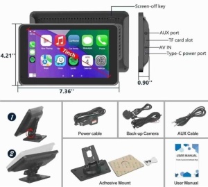 Sistem multimedia - Carplay cu Ecran de 7" si boxe setreo de 2W, Bluetooth, Wi-Fi, 1024x600px, negru - Img 5