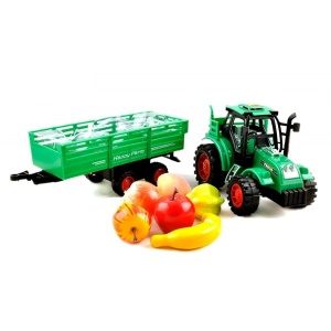 Tractor de jucarie, cu remorca si fructe, de fictioune, pentru copii 3 ani+, 33 cm lungime, verde - Img 2