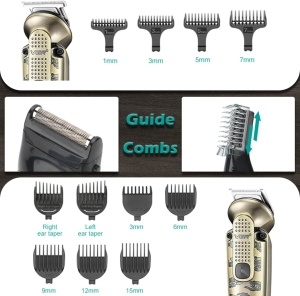 Aparat de Tuns Fara Fir, V-095, 7 in 1, 25 Accesorii, Baterie 1200mAh, 6500rpm, IPX6, Auriu - Img 6