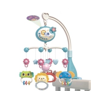 Carusel muzical pentru patutul bebelusilor, Rotire la 360grade, Functie de proiector, Cu animalute, Cu sunete, Cu telecomanda, Intensitate ajustabila a sunetelor, Plastic, 40x8.5x26cm, Multicolor - Img 1