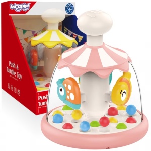 Jucarie Interactiva pentru Bebelusi, Carusel Rotativ cu Animale, 6 luni+, Plastic, Roz/Galben - Img 6