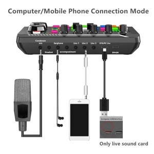 Placa de sunet bluetooth, cu mixer audio, schimbator de voce, 18 efecte de sunet live si mixer pentru microfoane, negru - Img 7