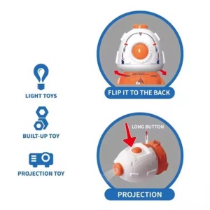 Proiector de planete cu 3 figurine, astronaut, robot si extraterestru, pentru copii 3 ani+, alb-portocaliu - Img 4