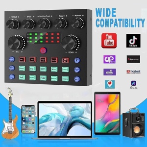 Set microfon condensator cu placa de sunet mixer, negru-auriu - Img 6