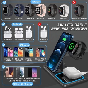 Statie de incarcare rapida 3 in 1 fara fir, magnetic, pliabil, 15W pentru telefon, ceas, casti - Img 7