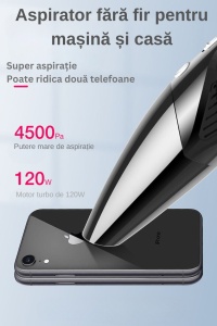 Aspirator Auto 120W Turbo, Fara Fir, Baterie 3000mAh, Filtru HEPA, 4 Duze Interschimabile, Negru - Img 3
