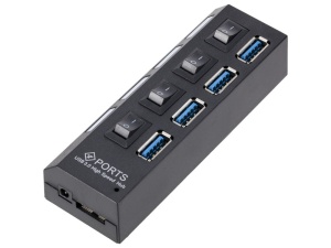 Hub USB cu 4 Port USB 3.0 de mare viteza, Buton On/Off, cu cablu de alimentare inclus, negru - Img 6