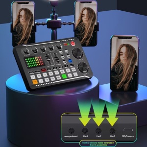 Placa de sunet bluetooth, cu mixer audio, schimbator de voce, 18 efecte de sunet live si mixer pentru microfoane, negru - Img 4