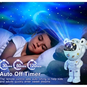 Proiector bluetooth LED RGB in forma de astronaut cu sunete si lumini, telecomanda, stickere autoadezive, alb - Img 2