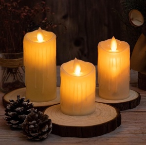 Set 3 Lumanari LED Decorative, cu Efect Flacara Reala, 3 Dimensiuni Diferite, Lumina Alba Calda - Img 1